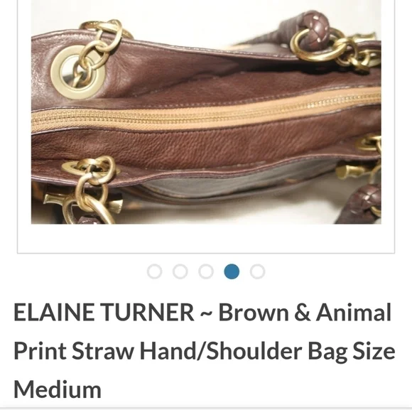 ELAINE TURNER BROWN & ANIMAL PRINT STRAW HAND lBAG - Picture 4 of 7